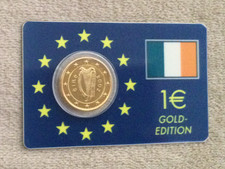 1 Euro Münze Coincard Irland 2002, Harfe ( vergoldet )