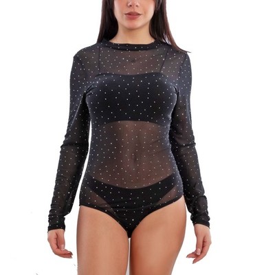 Damen Body Durchscheinend Mit Glitzernden Strass Unterhemd TOOCOOL XYS3392