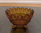 Vintage Northwood Carnival Glass Amber Candy Dish Bowl Lacework Edge 5.5 in Diam