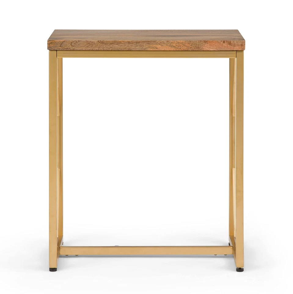 Mesa auxiliar Selma contemporánea de 20 pulgadas de ancho con detalles de metal y madera en natural,... Foto 3 de 4