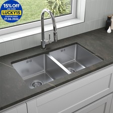 Stainless Steel Kitchen Sink 2 Double Bowl Inset Undermount Strainer Waste 750mm