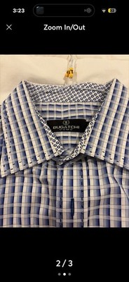 Bugatchi Uomo Men s 2XL Blue/White Plaid Long Sleeve Spread Collar Button-Up