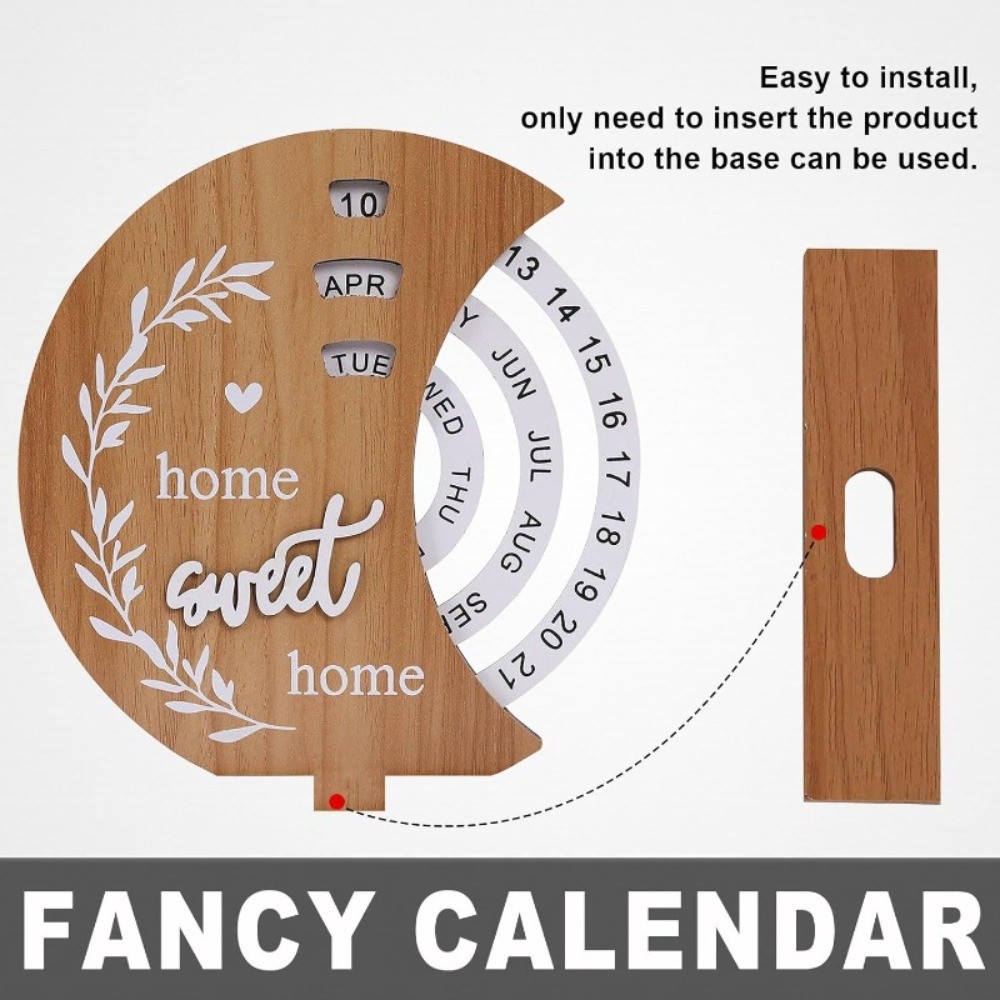 Disc Perpetual Calendar Manual Rotating Wooden Block Calendar Home