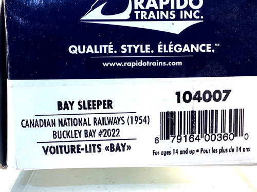 Rapido 104007 HO Bay Sleeper Canadian National 1954 Scheme "Buckley Bay" #2022 | Condition: New
