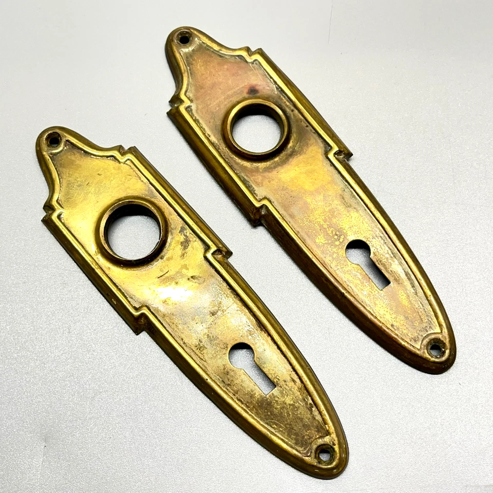 Pair of Antique Door Knob Backplate Escutcheons Brass / Bronze Colonial Art Deco - Image 3 of 4