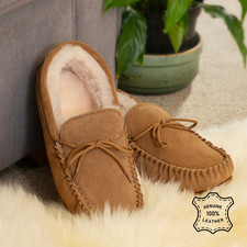 Women's Sheepskin Moccasins Slippers PVC Moccasin Handcrafted Luxury Hard Sole