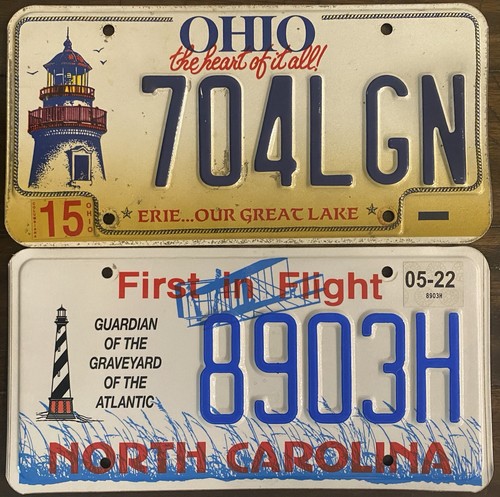 2001-2022 Lot of NORTH CAROLINA & OHIO Lighthouse License Plates EXPIRED