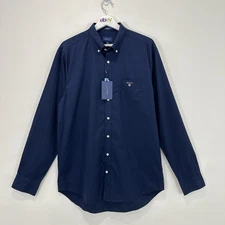 Gant Shirt Men L (16.5) Blue The Broadcloth Regular Cotton Button Up RRP$179