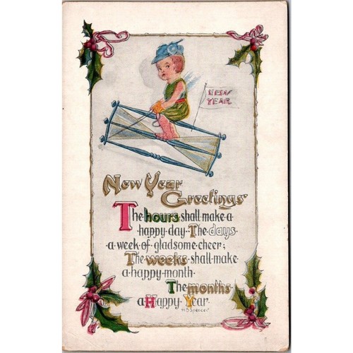 Vintage Postcard Happy New Year Greetings Baby Unposted