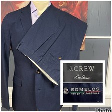 J. Crew Suit Mens 42R Slim Fit Cotton Linen Taper Pants 33x29 Navy Unstructured