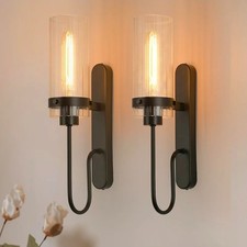 Bathroom Sconces Set of 2, Black Modern Vanity Lights with Clear Glass Shade,...