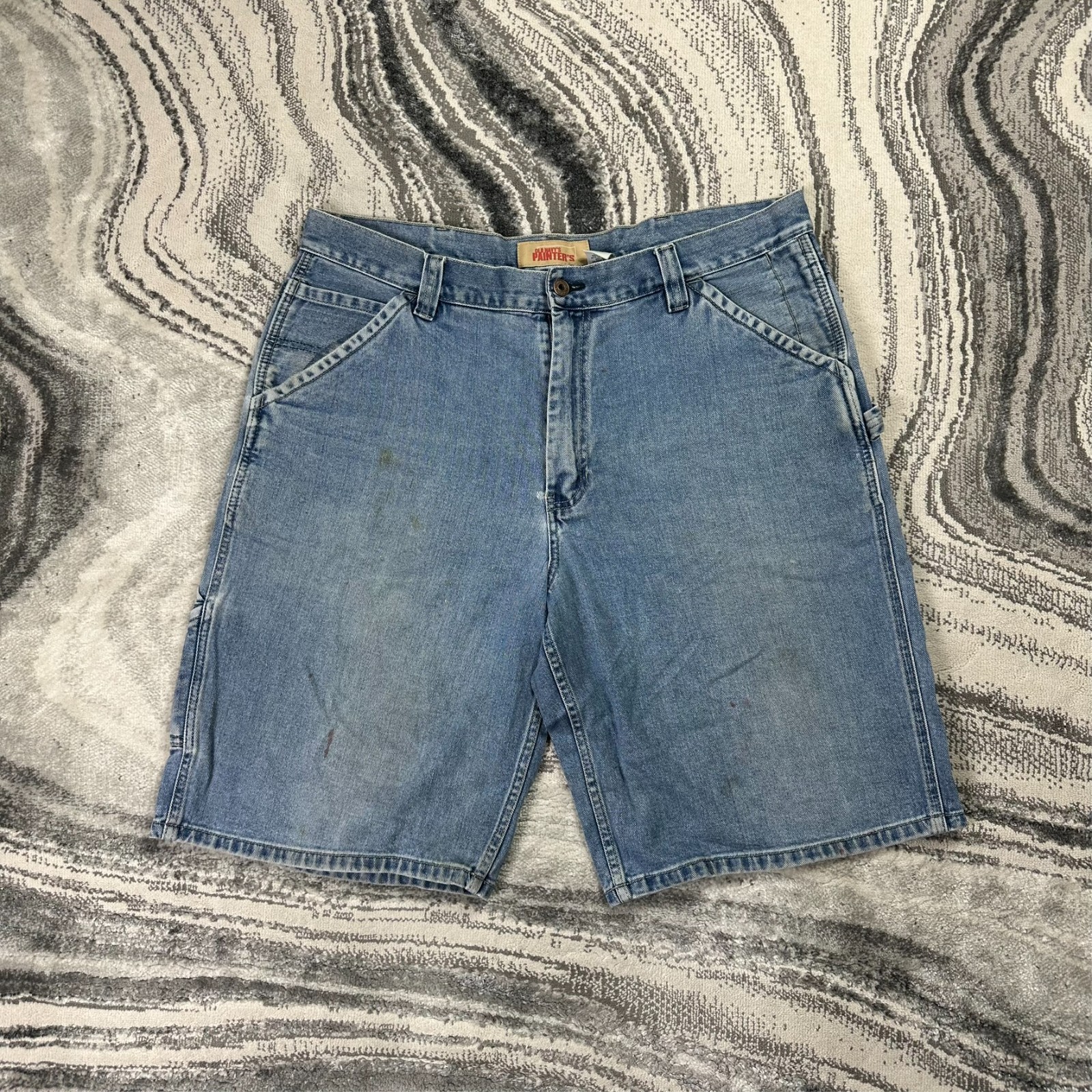 Vintage Old Navy Painter's 2000's Y2K Blue Light Wash Utility Sz 38 Denim Jorts image 2