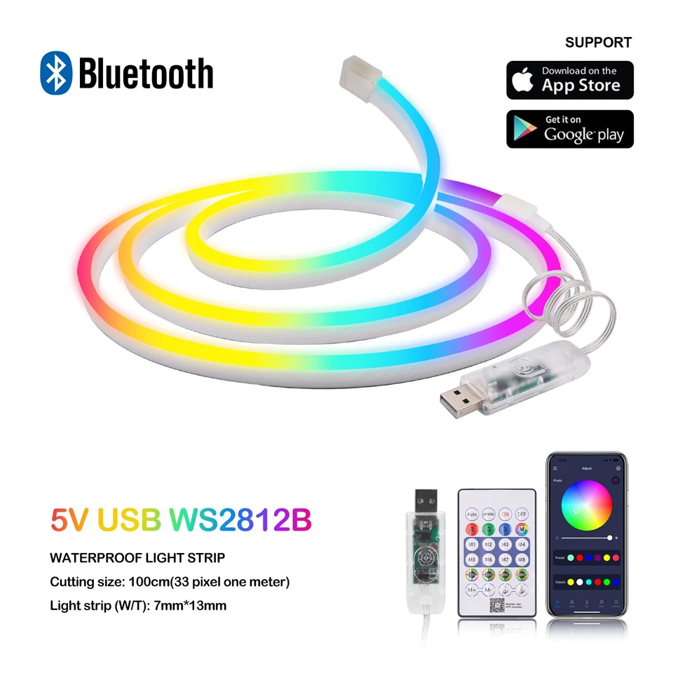 5V USB Neon LED Strip Streifen RGB WS2812B Wasserdicht Schlauch IP65 Lichtband - Bild 4 von 4