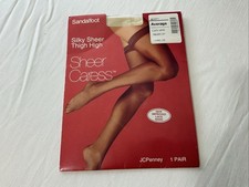 Vintage JC Penny Sheer Caress Silky Sheer Thigh High Bone SandalFoot Average