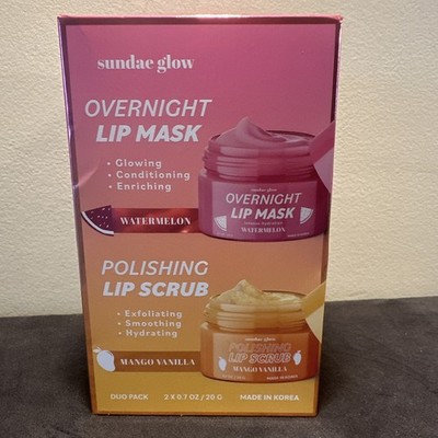 Sundae Glow Overnight Lip Mask & Polish Lip Scrub Set, Watermelon /Mango Vanilla
