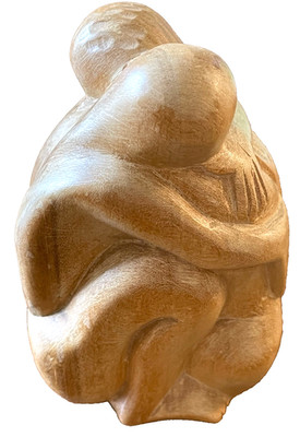 Embracing Hugging Couple Sculpture Carved Light Wood Lovers Statue Figurine