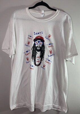 Lil Jon Shirt Adult XL White  Shots Shots Shots  4th Of July Dri-Power Tee Music