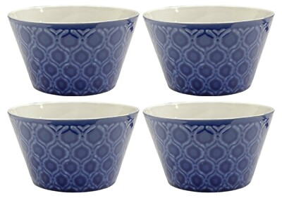 Set Mit 4 Steingut Suppe Schüsseln Blau Japanischer Stil Reis Pasta Müsli