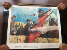 Vintage Chromolithograph Alamo Defenders, San Antonio , Texas Humble Oil