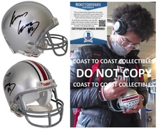 Emeka Egbuka signed Ohio State Buckeyes mini football helmet proof Beckett COA