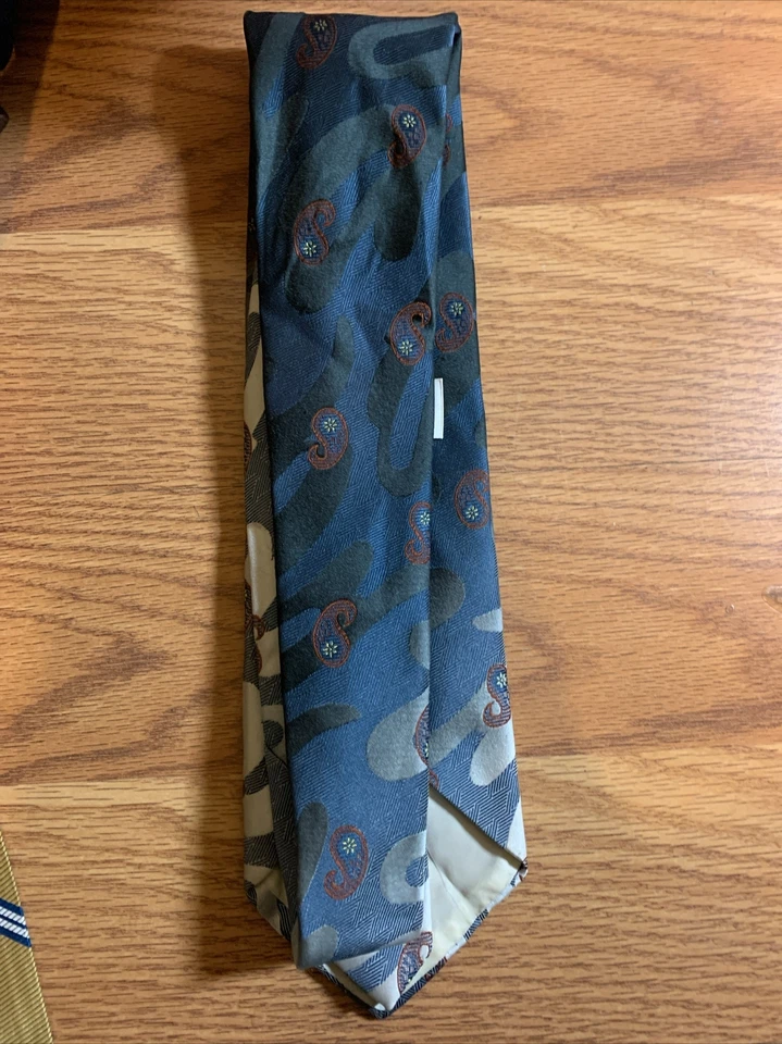 Corbata vintage Don Loper años 70 seda poliéster ancho azul cachemira 56"x4,25" Foto 2 de 4