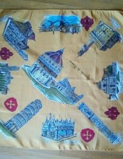 Vintage Gold Silk Scarf Souvenir Florence Italy Ricordo di Firenze Il Duomo Pisa