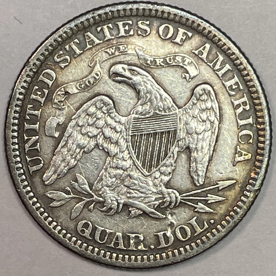 1873 Arrows Seated Liberty Quarter Almost Uncirculated AU Coin, Cleaning #16666 - Image 2 of 4