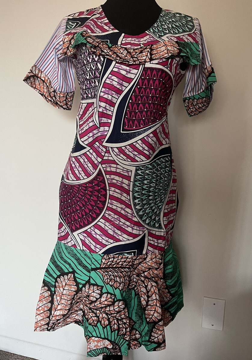 Ankara dress size medium Pink Green multi