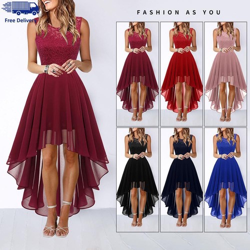 Women Lace Hi-Low Midi Dress Ladies Evening Party Cocktail Prom Bridesmaid Dress