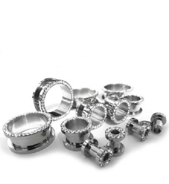 Tapones/indicadores/túneles atornillables de acero quirúrgico (316L) con circonita cúbica 2 piezas A/3/3/20 Foto 4 de 4