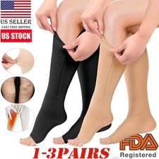 1-3Pk Zipper Compression Socks Support Graduated Stockings Mens Women 20-30mmHg