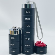 Pill Box Metal Medicine Dispenser Case Weekly Tablet Organizer Container 7 Day