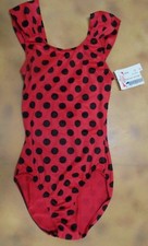 NWOT ruched strap Leotard Lowback Dotted frontlined flamenco leotard red/black