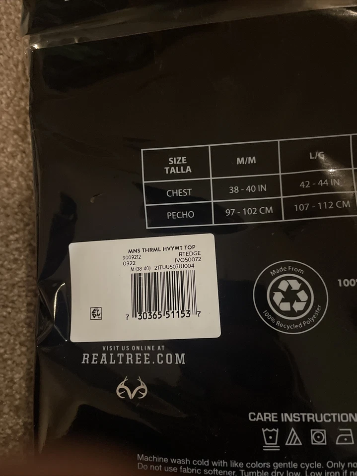 Realtree Men's Camo Heavy Weight Fleece Thermal Performance Set Size M New - Image 4 of 4