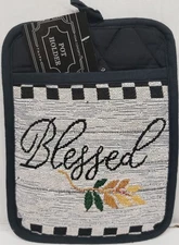 Fabric Tapestry Jumbo Pot Holder (7" x 9") BLESSED & MULTICOLOR LEAVES,HC