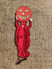 U Pick Vintage Inspired Red Devil Carries Pumpkin Halloween Cardstock Decoration