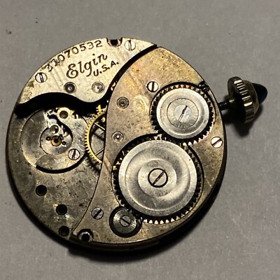 Elgin Watch Co. 6/0 Size Movement 7 Jewel Parts/Repair  Sapphire Crown Model 1