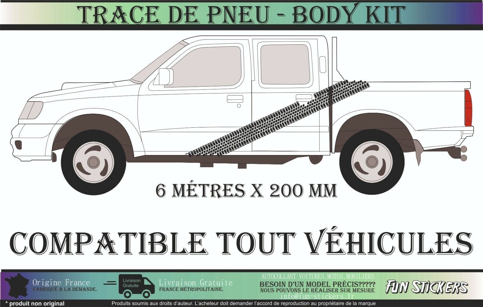 Stickers 4x4 bandes traces de pneus latérales vinyle anti-UV