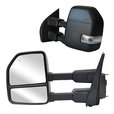 Power Turn Signal Tow Mirrors Fits 17-20 Ford F250 F350 SD Left+Right Side Black
