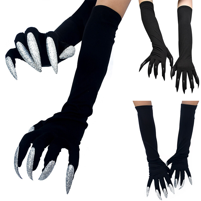 Long Ghost Claw Black Halloween Gloves Funny Gloves Long Nails Dress Up
