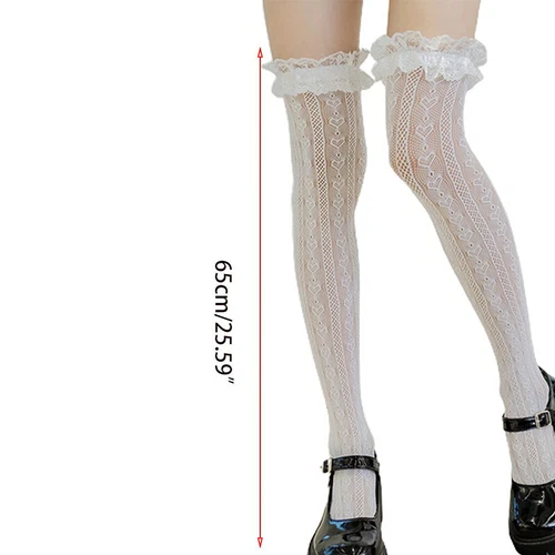 Women Lolita Gothic Socks Girls Sexy Knee-high Lace Ruffle Cosplay Stockings - Picture 2 of 24