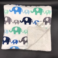 S L Home Fashions Blanket Elephant Blue Green White Sherpa