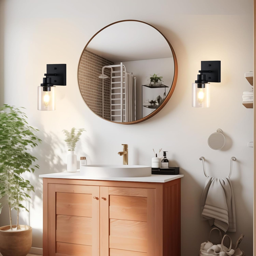 2Pack Wall Sconces for Bathroom, Black Modern Vanity Light Fixtures, Farmhouse W - Picture 9 of 9