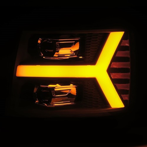 2007-2013 CHEVY SILVERADO PROJECTOR HEADLIGHTS JET BLACK LED TURN SIGNAL PAIR - Picture 5 of 6