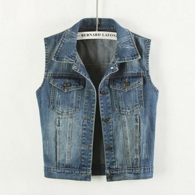 Denim Donna Gilet Biker Corto Giacca Giubbotto Jeans Top Gilet senza  Maniche | eBay