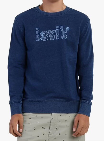 Levis Relaxed Fit Mens Indigo Crewneck Graphic Logo Sweatshirt Size S