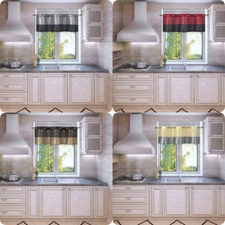 1PC PATCHWORK 2-TONE SEMISHEER FAUX SILK WINDOW CURTAIN STRAIGHT VALANCE 24" L