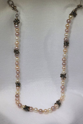 Ann King Sterling Silver 925 & 18k Gold ORCHID Multi Pink+Cream Pearl Necklace