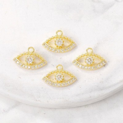 2PCS 18K Gold Plated Evil Eye, Eye Charm Pendant, Cubic Zirconia Pave Charm GM05