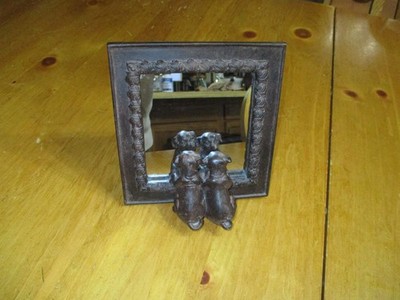 Vintage Framed Mirror W/2 Puppies Looking At Themselves,2 Cute! Free Standing